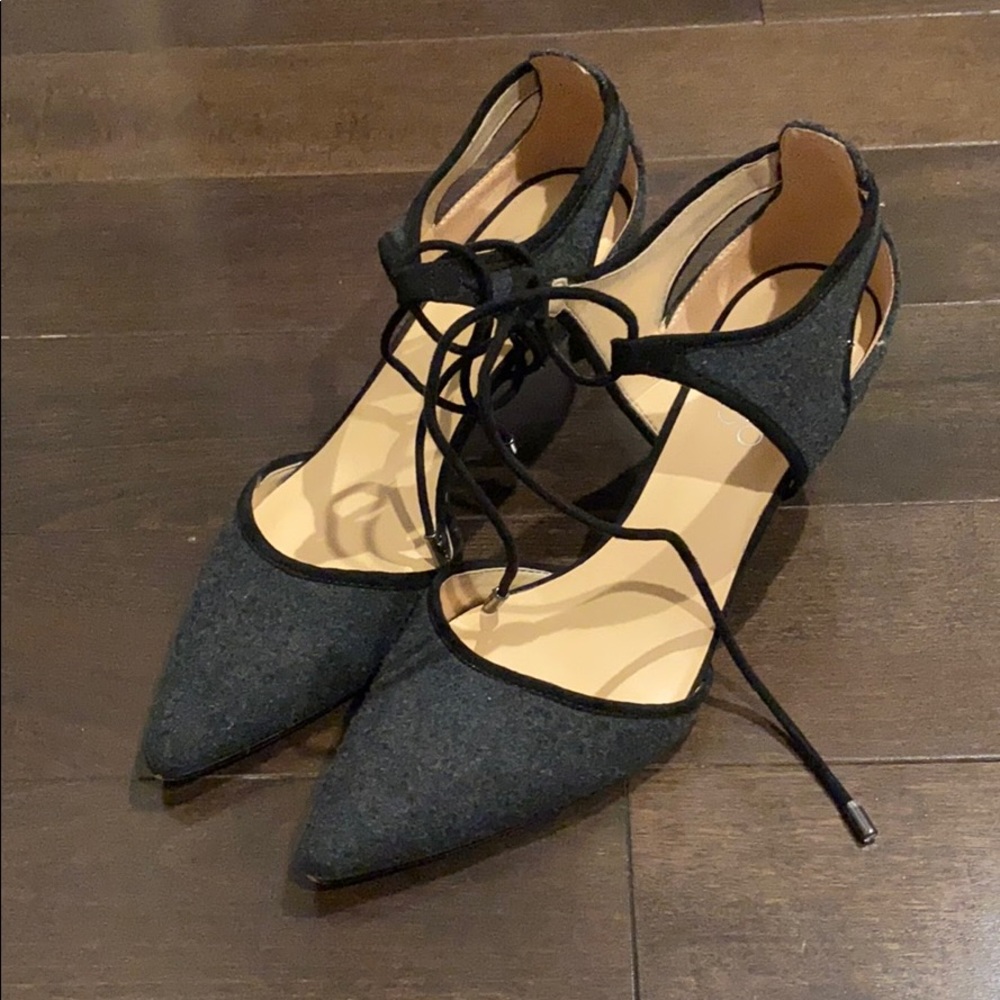 Franco Sarto Black Pointed Lace-Up Heels